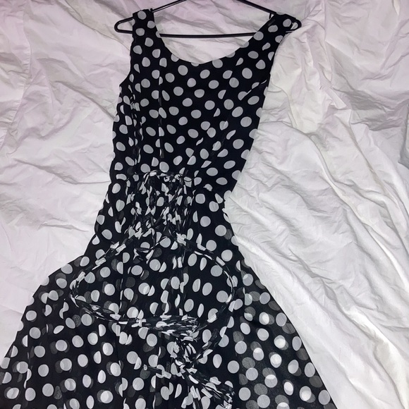 JBS Black Polka Dot Dress - Black dress with white polka dots, High-Low - Picture 9 of 12